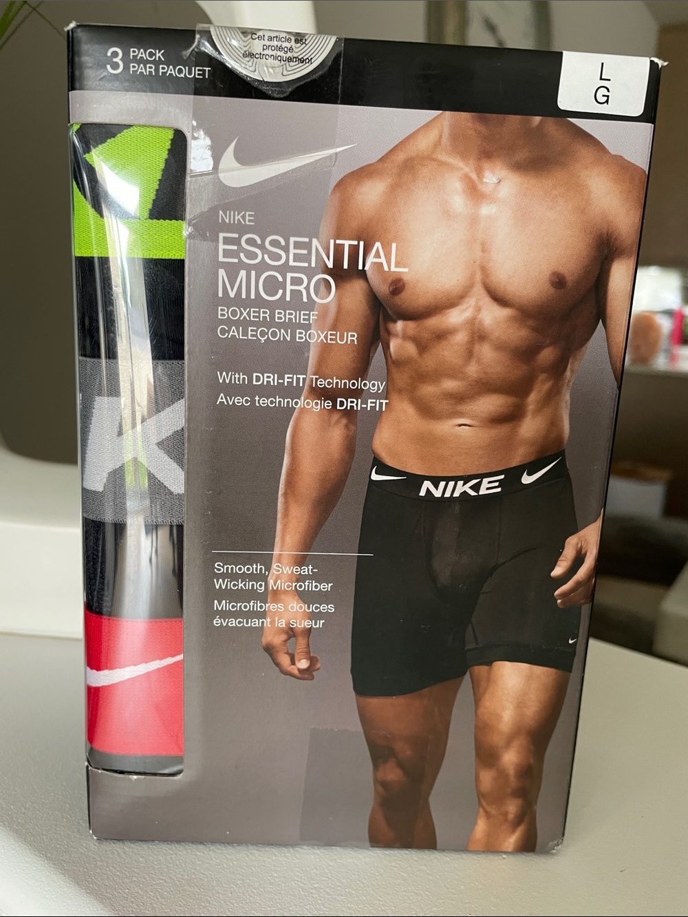 Nike Men’s Essential Micro Boxer Briefs – Black with Neon Accent (3-Pack)